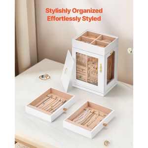Portagioie Girevole a 360 Gradi Eco-Friendly con Finestra in Acrilico, 4 Ganci per Collane e Sportello Magnetico - Product Image 3