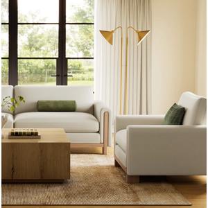 Lampe de sol design haut de gamme avec cadre doré et base en marbre pour intérieurs de luxe - Product Image 3