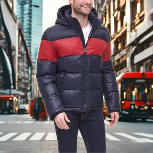 Blousons matelassés personnalisés pour hommes, style urbain, en toile enduite, bicolores contrastées, imperméables, en polyester, avec fermeture éclair, pour l'hiver, OEM - Product Image 1