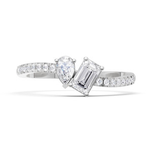 Anillo de Oro Blanco con Diamante Cultivado en Laboratorio, Corte Esmeralda en Forma de Pera, Certificado IGI, con Pavé, para Mujer, Regalo de Compromiso, Boda o Aniversario - Product Image 4