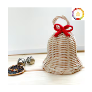 Cloche de Noël artisanale en rotin vintage, ornement suspendu tissé naturellement, durable et écologique, décoration de maison pour les fêtes - Product Image 2