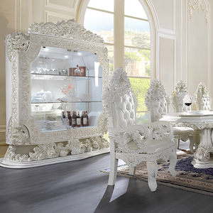 Juego de Comedor Clásico Blanco Premium, Madera Sólida, Tallado a Mano, Elegante Mesa de Comedor, Vitrina para Exhibición de Colecciones - Product Image 3