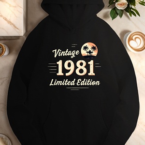 Sudadera con Capucha Casual para Mujer, Edición Limitada Vintage 1981, Tejida, 100% Poliéster, Estampado por Transferencia de Calor - Product Image 3