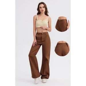 Jean en denim marron large et tendance pour femme, taille haute de luxe, écologique, durable, style urbain, tailles 26-40 - Product Image 6