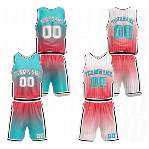 Ensembles de maillots de basket-ball personnalisés en polyester respirant, dégradé vert-bleu et rouge clair, avec logo imprimé, vente en gros - Product Image 1