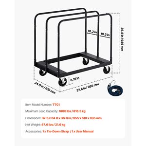 Carrello per Cartongesso con Capacità di Carico di 816 Kg, Carrello per Pannelli in Acciaio con Ruote Girevoli da 5 Pollici per Trasporto, Personalizzabile OEM - Product Image 5