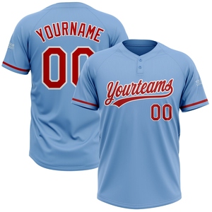 Maillot de softball unisexe personnalisé OMMIZ INDUSTRY, rayé bleu clair et rouge, à deux boutons, vente en gros directe - Product Image 2