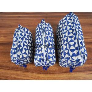 Pochette cosmétique indienne matelassée en coton biologique, faite à la main, avec fermeture éclair à pompon, écologique, durable, style vintage, multicolore - Product Image 1