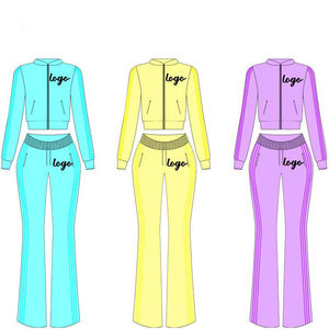 Ensembles de survêtements personnalisés pour femmes : veste à capuche zippée et pantalon évasé (legging) – Ensemble 2 pièces pour l'entraînement - Product Image 3