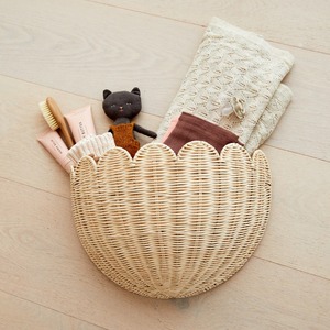 Scallop edge rattan <b>wall</b> hanging <b>basket</b> organiser handcrafted <b>baskets</b> for <b>storage</b> & decoration - Product Image 5