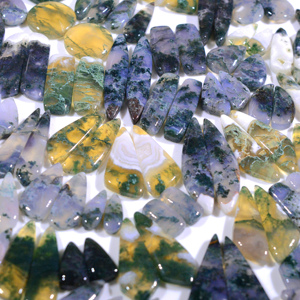 Paire de cabochons en agate mousse naturelle, couleurs mélangées, pierres précieuses en vrac, lot de vente en gros pour la fabrication de bijoux, 20x40mm, 4-5 grammes - Product Image 4