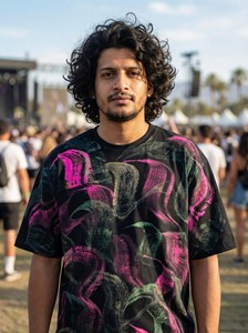 T-shirt graphique oversize pour homme en mélange de coton, coupe ample, col rond, manches courtes, style streetwear pour les festivals de musique d'été - Product Image 5