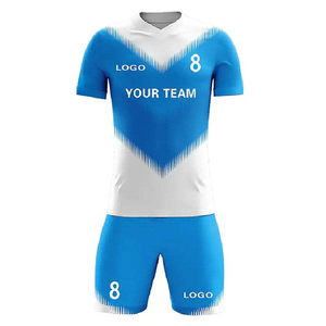 Ensemble de maillots de football unisexe, col en V, manches courtes, bleu et blanc, imprimé géométrique en forme de V, polyester respirant, vêtements d'équipe pour adultes - Product Image 1