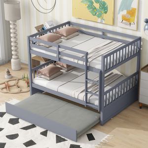 Cama litera de madera de caucho tamaño Full sobre Full con cama nido convertible, barandillas y escalera - Cama individual convertible en 2 camas de tamaño Full - Product Image 5