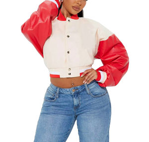 Vestes universitaires courtes pour femmes, manches en cuir personnalisées, broderie chenille, toile de laine imperméable, vestes universitaires courtes pour femmes - Product Image 1