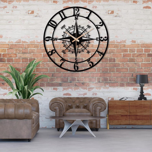 Reloj de Pared de Metal con Brújula Náutica Vintage, Números Romanos, Reloj Decorativo con Diseño de Navegación Marítima, Arte de Pared Negro para Cocina - Product Image 6