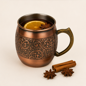 Taza Moscow Mule de Cobre Repujado Hecha a Mano de Primera Calidad con Acabado Antiguo y Patrón Floral, Jarra de Cerveza para Bar en Casa y Negocios - Product Image 4