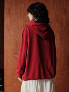 Sudadera con Capucha Extra Grande para Mujer, Color Borgoña, Mezcla de Algodón, Adornada con Perlas, Estilo Casual Urbano, Fabricante con Logotipo Personalizado - Product Image 2