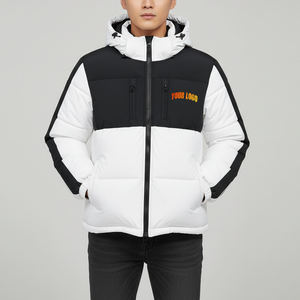 Veste matelassée à capuche pour homme, bicolore blanc et noir, coupe-vent, fermeture éclair, rembourrage polyester, manteau d'hiver décontracté, vente en gros - Product Image 1