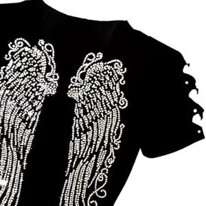 Customizable 100% Cotton <b>Shirt</b> with Rhinestone Transfer Best Material Oversized for Men and Women <b>Black</b> Color Rhinestone t-<b>Shirt</b> - Product Image 2