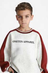 เสื้อสเวตเชิ้ตคอกลมแขนยาวทรงหลวมพิมพ์ลายเรียบง่ายสำหรับเด็กผู้ชาย ONETEN สีขาวแดง เหมาะสำหรับใส่ในฤดูหนาว - Product Image 5