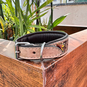 Nouveau collier de chien en cuir sculpté à la main formation florale collier de chiot rembourré haute qualité en cuir véritable colliers de chien confortables - Product Image 3