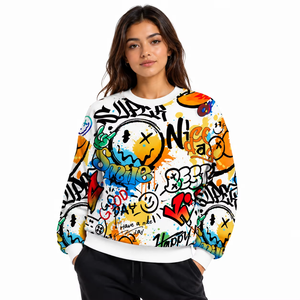Sweat-shirt à capuche pour femme, multi/couleur, sublimation, visage souriant, de haute qualité, style maximaliste - Product Image 2