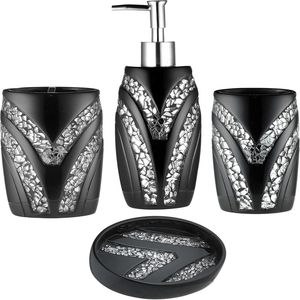 Set Moderno di 4 Accessori per Bagno Eleganti, Include Dispenser di Sapone Nero, Porta Lozione, Porta Spazzolini e Portasapone di LU - Product Image 1