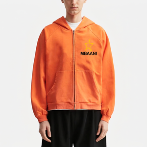 MBAANI Men's <b>Orange</b> Hooded Zip-Up Sweatshirt Regular Fit Star Logo Casual Autumn Wear Cotton French Terry <b>Hoodie</b> - Product Image 1