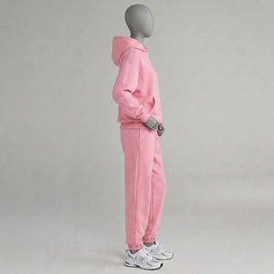Truvic <b>Pink</b> Hooded <b>Tracksuit</b> Set 100% Cotton Full Length Casual Wear With Logo Front Breathable Regular Fit Autumn <b>Tracksuit</b> - Product Image 2