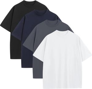 T-shirts vierges 100 % coton épais, blancs unis, personnalisables, pour hommes, coupe oversize, col rond, prix de gros - Product Image 2