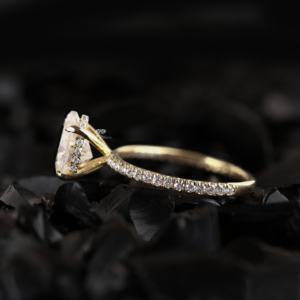 Pear Cut Lab Grown Diamond Solitaire Engagement Ring with Pave Diamond Band 14K Gold <b>Bridal</b> Anniversary Ring Wholesale Supplier - Product Image 2
