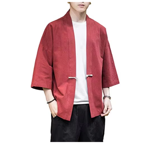 <b>Mens</b> Loose Collarless Open Front <b>Jacket</b> Cotton <b>Linen</b> Casual Kimono Style Coat Solid Pattern Embroidery Open Front Spring - Product Image 5