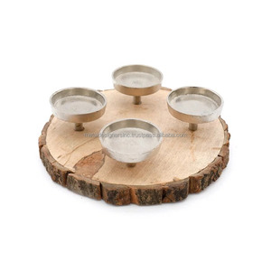 Bois d'écorce et aluminium 4 bougeoirs pour salle à manger et salon bougeoirs décoratifs pour la maison et le cadeau - Product Image 1