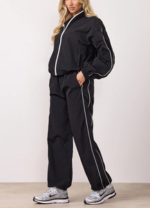 Nouvelle Tendance : Ensemble de Survêtement Femme Noir Personnalisé – Veste et Pantalon de Jogging Légers avec Passepoil Contrastant - Product Image 2