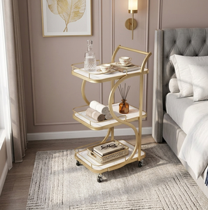 Carrito de Bar de Lujo Dorado de 3 Niveles, Carrito de Servicio Moderno para Cocina, Carrito Rodante para Bebidas y Vino con Ruedas para Hogar, Hotel, Restaurante - Product Image 6