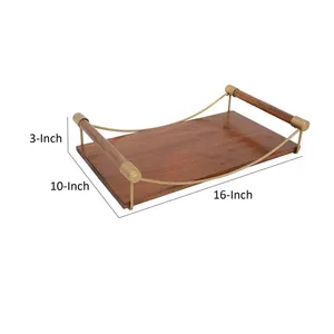 Plateau de service en fer forgé artisanal de luxe, plateau de table décoratif contemporain pour la maison, plateau décoratif en bois rectangulaire minimaliste - Product Image 2