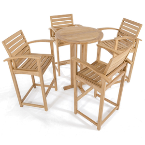 Outdoor <b>Garden</b> Furniture Set with Solid Teak Dining <b>Table</b> Wide Slatted Top Chairs and Reinforced Wooden Leg Structure - Product Image 5
