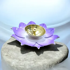 Handcrafted Brass Diya Lamp 4 Inch Art Decor Blue Lotus Base <b>Table</b> Decor Spiritual Lighting Christmas Export Quality Accessories - Product Image 2