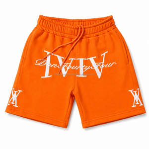 Shorts de survêtement streetwear premium en molleton bouclette de coton épais, décontractés, couleur unie, brodés pour homme - Product Image 2