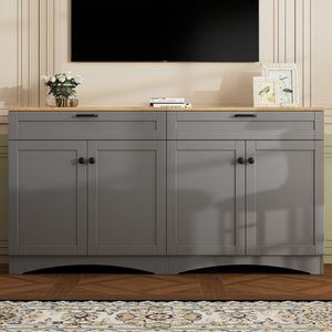 Mobile TV in Stile Mid-Century con 2 Cassetti, Credenza Versatile Effetto Legno con Ripiani Regolabili per TV fino a 70 Pollici - Product Image 2