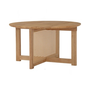 High Quality Solid Wood <b>Round</b> Coffee <b>Table</b> Natural <b>Rattan</b> Inlay Center <b>Table</b> Ash Color Finish Luxury Lounge Tea <b>Table</b> - Product Image 1