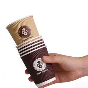 Vasos de Papel Sintético Desechables para Bebidas Calientes al por Mayor, Grado Alimenticio, con Pared Ondulada y Funda Corrugada Personalizable - Product Image 3