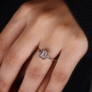 Antique Emerald Cut IGI Certified Lab Grown Diamond Engagement Ring 10k <b>Solid</b> Gold Wedding & Anniversary Ring Unique Design - Product Image 2