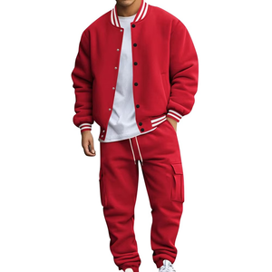 Ensemble de survêtements personnalisés avec logo pour hommes, veste bomber boutonnée et pantalon cargo assorti avec poches, tenue athlétique ample en 2 pièces - Product Image 6