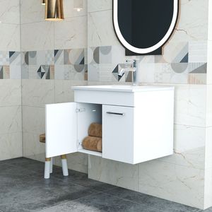 24-Inch <b>Wall</b> <b>Mounted</b> Bathroom Vanity with Double Doors Soft-Close Sink Combo and <b>Cabinet</b> Luxury Soft Close Features - Product Image 3