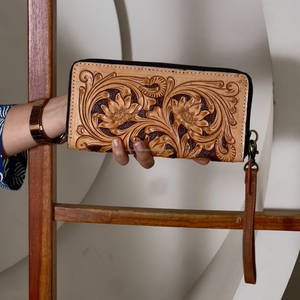 Cartera de Cuero Genuino con Diseño Floral de Lujo 2026, Estilo Occidental, con Cierre y Espacio para Tarjetas de Crédito y Cajero Automático - Product Image 4