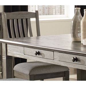 ชุดโต๊ะอาหาร 5 ชิ้น สีเทาโบราณ สไตล์คันทรีลำลอง โต๊ะพร้อมลิ้นชัก 6 ช่อง และเก้าอี้หุ้มเบาะ 4 ตัว สำหรับห้องรับประทานอาหาร - Product Image 3