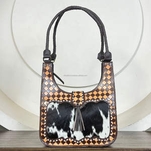 Sacs à bandoulière en cuir à carreaux marron et brun avec logo personnalisé de luxe 2026, sacs à main de luxe en cuir de vache véritable pour femmes - Product Image 4