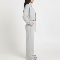 Ensemble de survêtement deux pièces personnalisé pour femme, manches longues, coupe classique, capuche zippée, pantalon large, hiver, décontracté, 100% coton